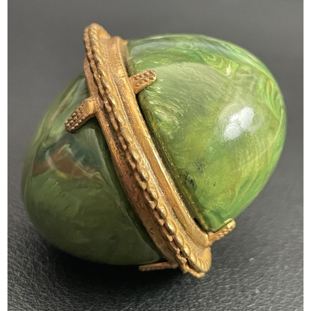 Vintage Miriam Haskel Pendant Egg Green Swirl Orb Pendant Gold‎ Tone Filigree - Picture 5 of 8